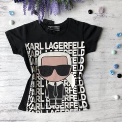 Чорна футболка на дівчинку в стилі KARL LAGERFELD Розмір  134 см, 146 см, 158 см