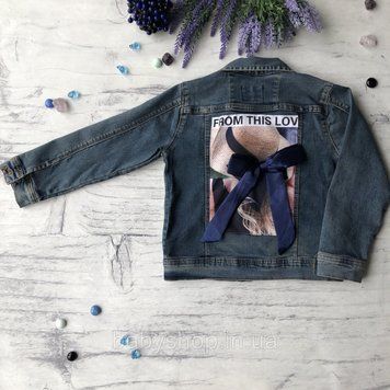 Детская джинсовая куртка для девочки 👖 с принтом на спине Турция Размер 122 см, 128 см, 134 см