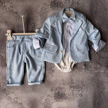 Дитячий святковий хрестильний костюм для хлопчика з піджаком 👶 блакитний Розмір 62 см, 68 см, 74 см, 80 см