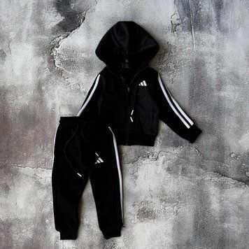 Теплый спортивный костюм для девочки в стиле Adidas с начесом Размер 92 см, 98 см, 104 см, 110 см, 116 см Черный
