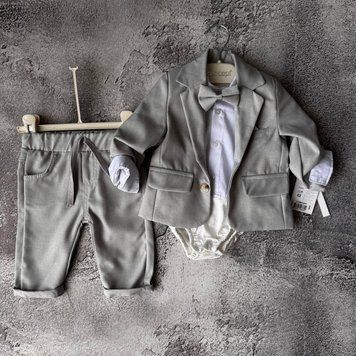 Дитячий святковий хрестильний костюм для хлопчика з піджаком 👶 світло-сірий Розмір 62 см, 68 см, 74 см, 80 см