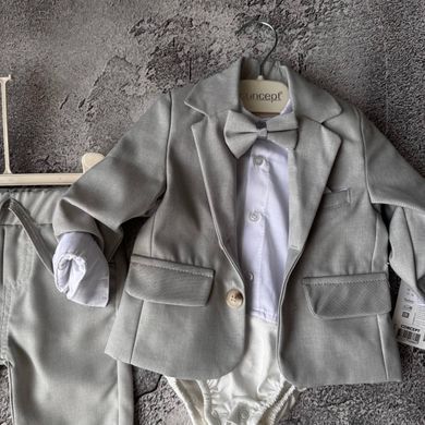 Дитячий святковий хрестильний костюм для хлопчика з піджаком 👶 світло-сірий Розмір 62 см, 68 см, 74 см, 80 см
