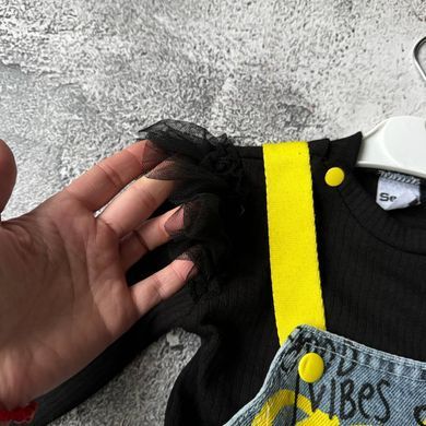 Детский комбинезон для девочки, цвет чёрный, двунитка, джинс &mdash; размер 80 см