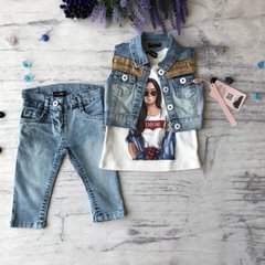 Детский летний джинсовый костюм на девочку 811. Размер 92 см, 98 см, 104 см, 110 см