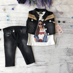 Детский летний джинсовый костюм на девочку 812. Размер 92 см, 98 см, 104 см, 110 см