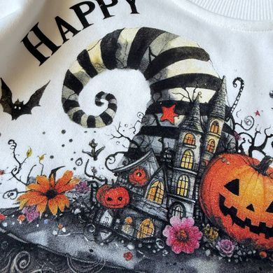 Дитячий світшот для дівчинки молочний із Halloween-принтом, двонитка, 95% бавовна, 5% еластан &mdash; 140 см