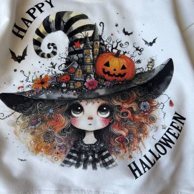 Дитячий світшот для дівчинки молочний із Halloween-принтом, двонитка, 95% бавовна, 5% еластан &mdash; 140 см