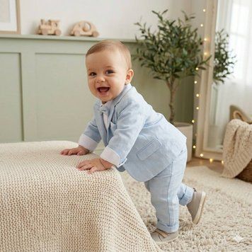 Дитячий святковий хрестильний костюм для хлопчика з піджаком 👶 блакитний Розмір 68 см