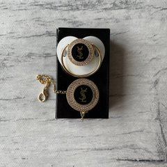 Брендовий комплект пустушка, соска з утримувачем зі стразами в стилі Yves Saint Laurent