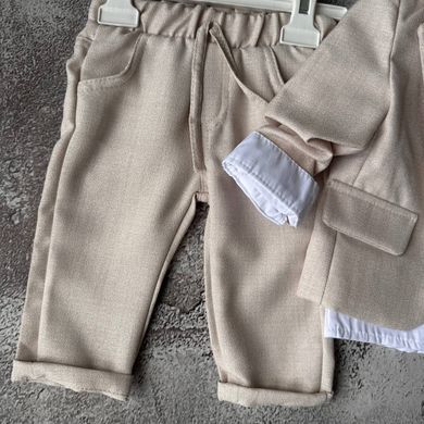 Дитячий святковий хрестильний костюм для хлопчика з піджаком 👶 бежевий Розмір 68 см, 74 см, 80 см