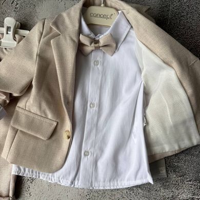 Дитячий святковий хрестильний костюм для хлопчика з піджаком 👶 бежевий Розмір 68 см, 74 см, 80 см