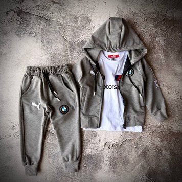 Костюм на хлопчика та дівчинку в стилі BMW Motorsport світло-сірий Розмір 92 см, 98 с, 104 см, 110 см, 116 см, 122 см