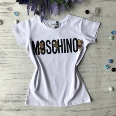 Белая футболка с на девочку в стиле Moschino 45 .Размеры 5 лет, 7 лет , 11 лет, 13 лет, 15 лет