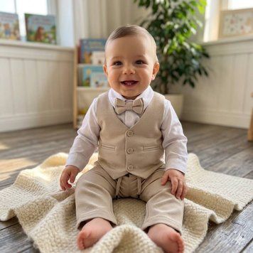 👶 Праздничный крестильный костюм для мальчика с боді рубашкой Размер 86 см бежевий