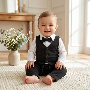 👶 Святковий хрестильний костюм для хлопчика з боді рубашкою Розмір 68 см, 74 см, 86 см чорний
