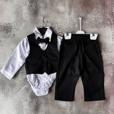 👶 Святковий хрестильний костюм для хлопчика з боді рубашкою Розмір 68 см, 74 см, 86 см чорний