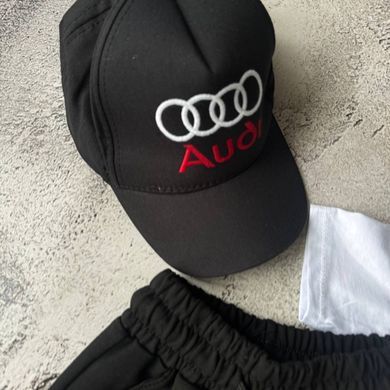 Літній костюм для хлопчика 🧢 біла футболка + чорні шорти + кепка | бавовна | Туреччина | Розмір 92 см, 98 см, 104 см, 110 см, 122 см, 128 см, 134 см, 158 см , 164 см