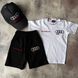 Літній костюм для хлопчика 🧢 біла футболка + чорні шорти + кепка | бавовна | Туреччина | Розмір 92 см, 98 см, 104 см, 110 см, 122 см, 128 см, 134 см, 158 см , 164 см