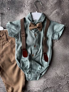 Летний праздничный и крестильный костюм для мальчика 👶✨ с бабочкой Размер 68 см, 80 см, 86 см бирюзовый