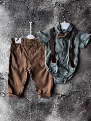 Летний праздничный и крестильный костюм для мальчика 👶✨ с бабочкой Размер 68 см, 80 см, 86 см бирюзовый