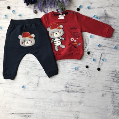 Костюм 2-ка для хлопчика, червоно-темно-синій, двонитка &mdash; розмір 98 см